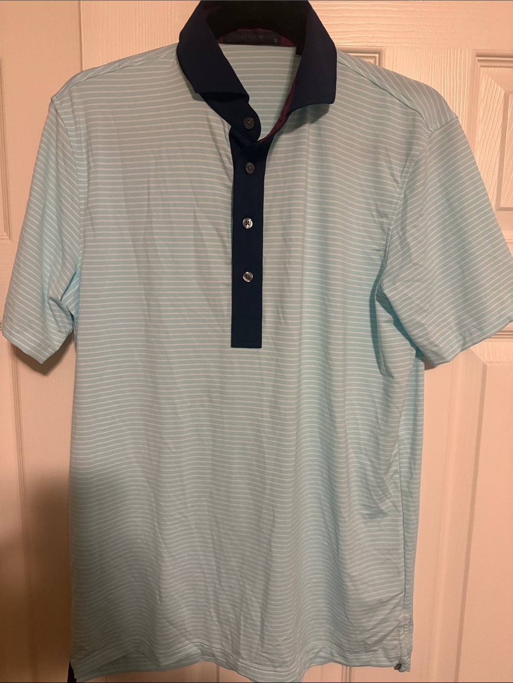 Greyson Aqua Striped Polo with Navy Placket